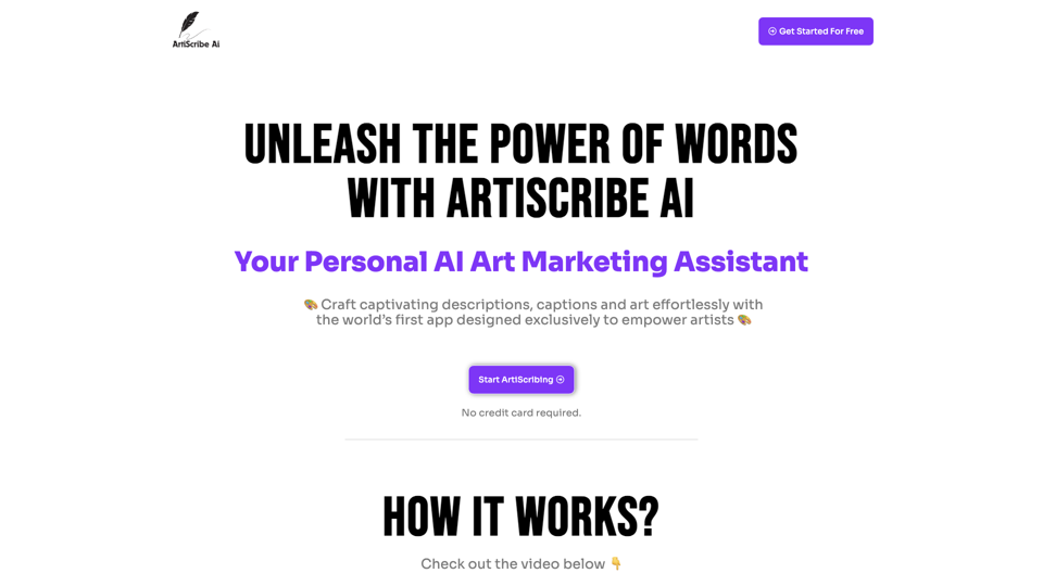 ArtiScribe AI - Your Personal Ai Art Marketing Assistant site's screenshot