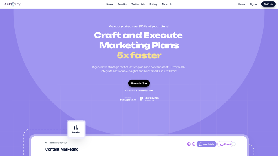 AskCory - Marketing Strategy and Tactics site's screenshot