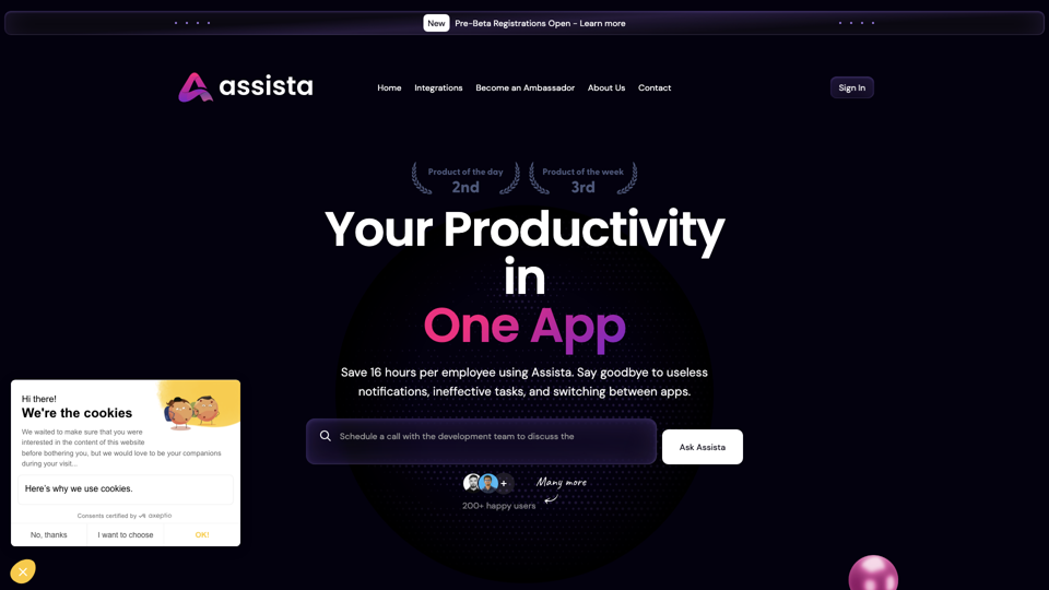 Assista: Transform Your Productivity with Advanced AI Assistance site's screenshot