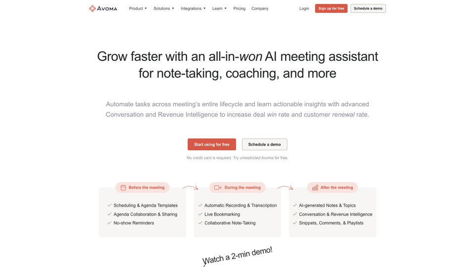 Avoma - AI Meeting Assistant with Conversation Intelligence site's screenshot