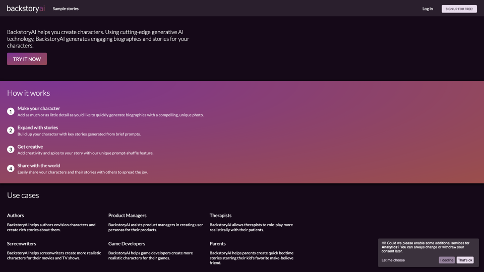 BackstoryAI site's screenshot