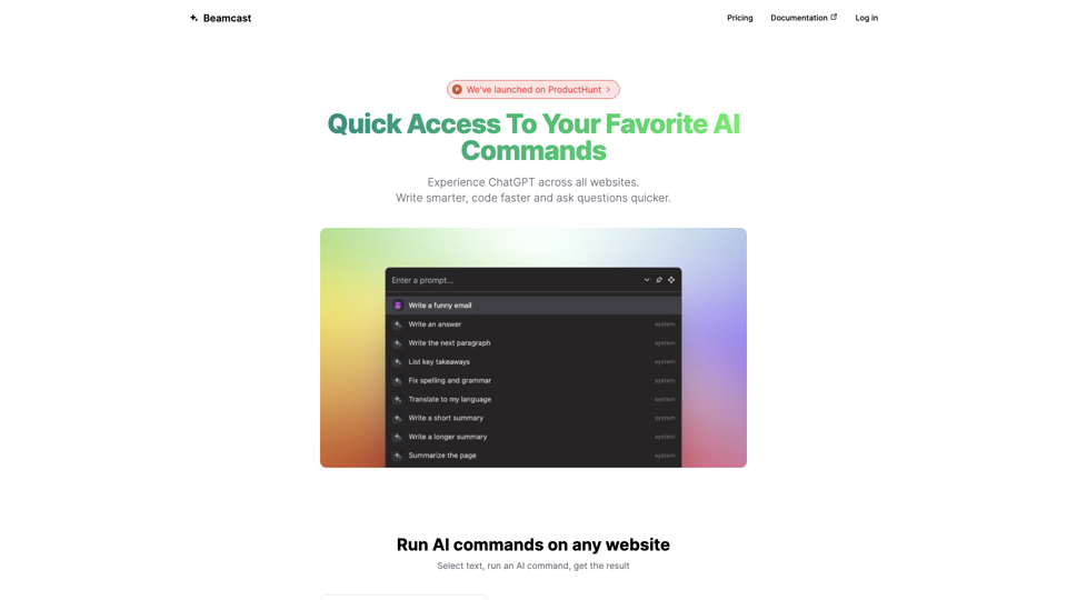Beamcast - ChatGPT at your fingertips site's screenshot