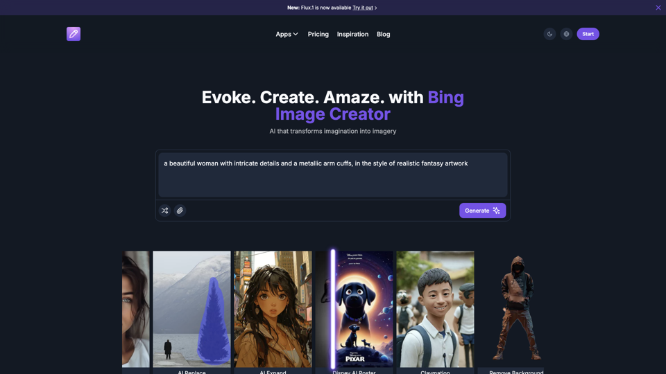 Bing Image Creator - Free AI Image Generator & Enhancer Tool Online site's screenshot