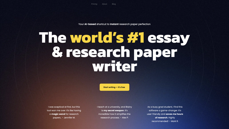 Blainy — The world’s #1 research paper writer site's screenshot