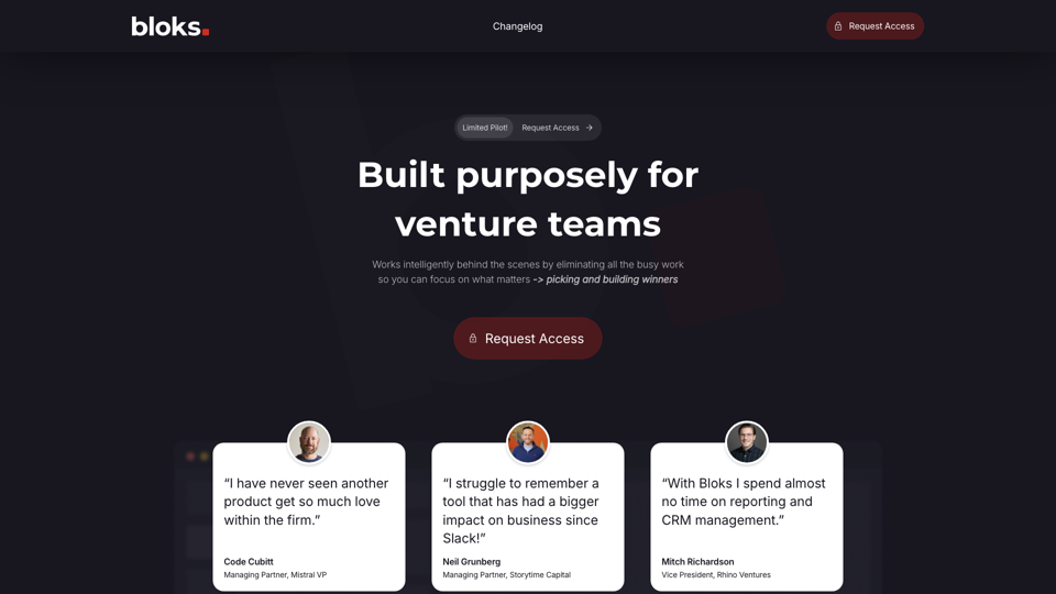 Bloks for Venture Teams site's screenshot