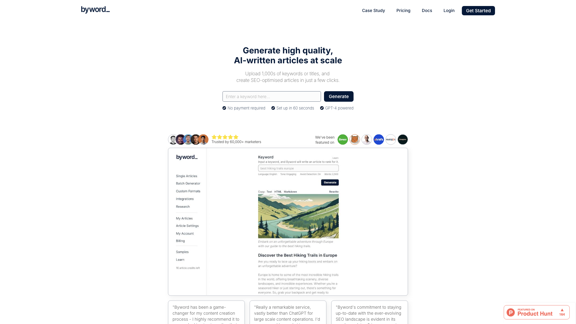 Byword | High Quality AI Article Writer at Scale