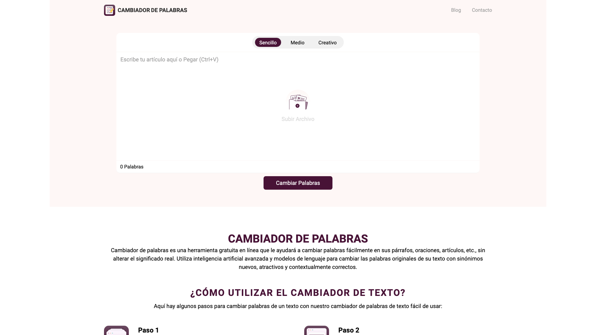 Cambiador De Palabras - Reescribir textos 100% Gratis