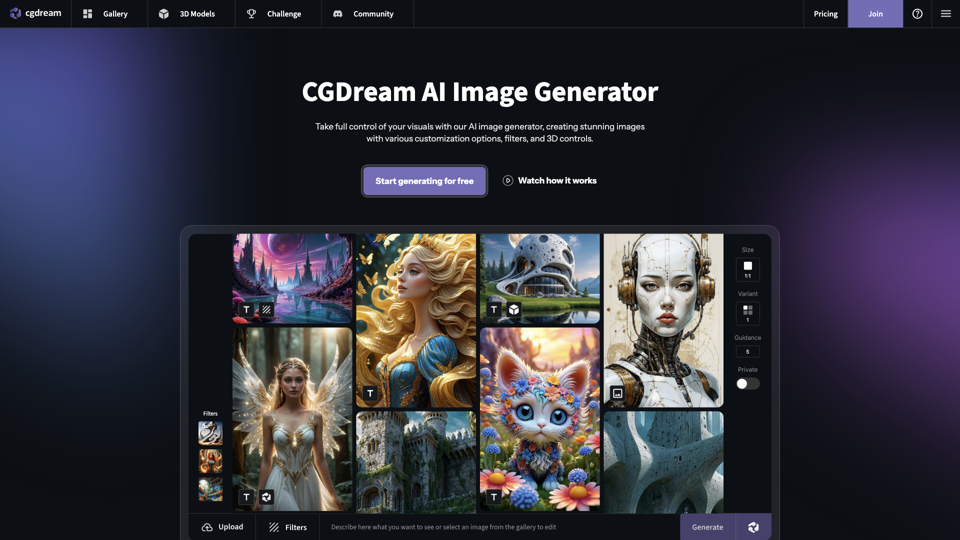 CGDream | AI image generator to visualize your ideas site's screenshot