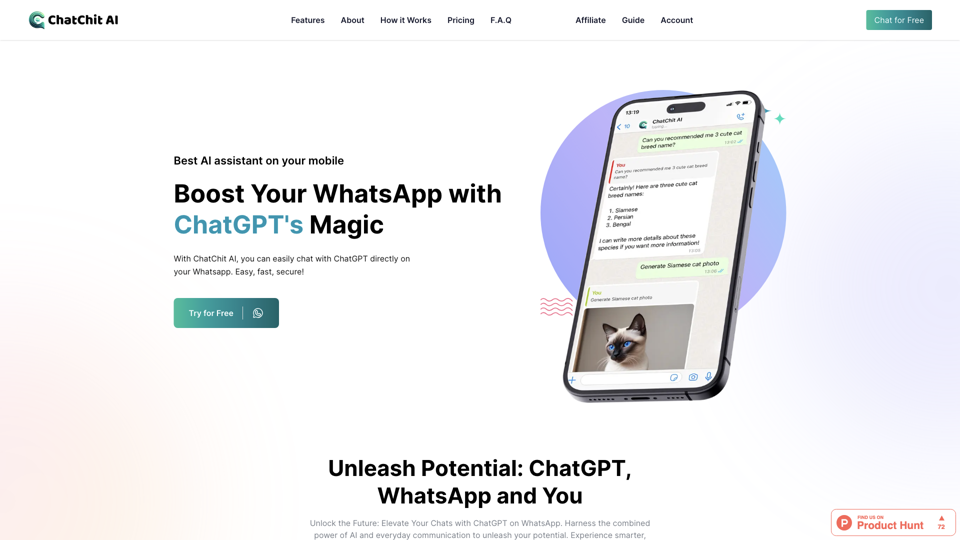 ChatChit AI - AI Chatbot for WhatsApp site's screenshot