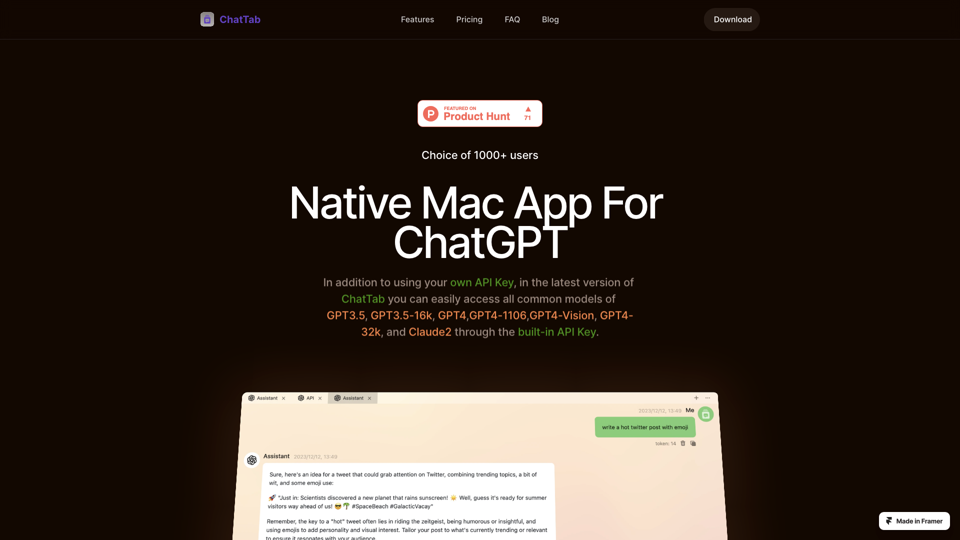 ChatTab -  ChatGPT Desktop App for macOS - Free download site's screenshot