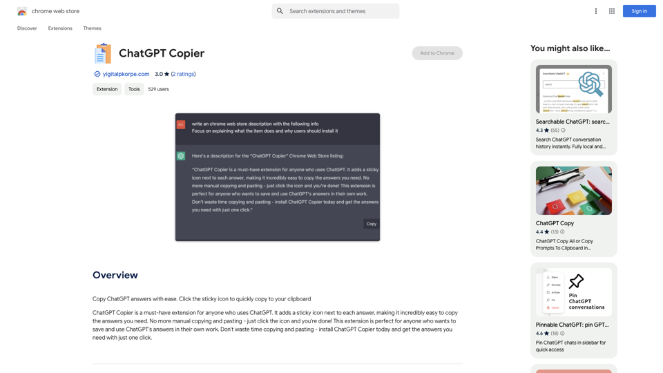 ChatGPT Copier - Chrome Web Store site's screenshot