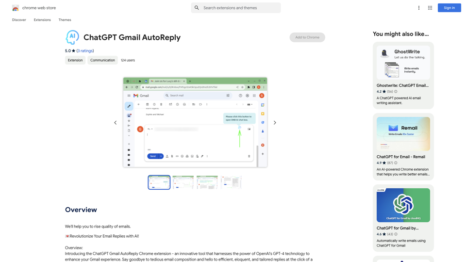 ChatGPT Gmail AutoReply - Chrome Web Store site's screenshot