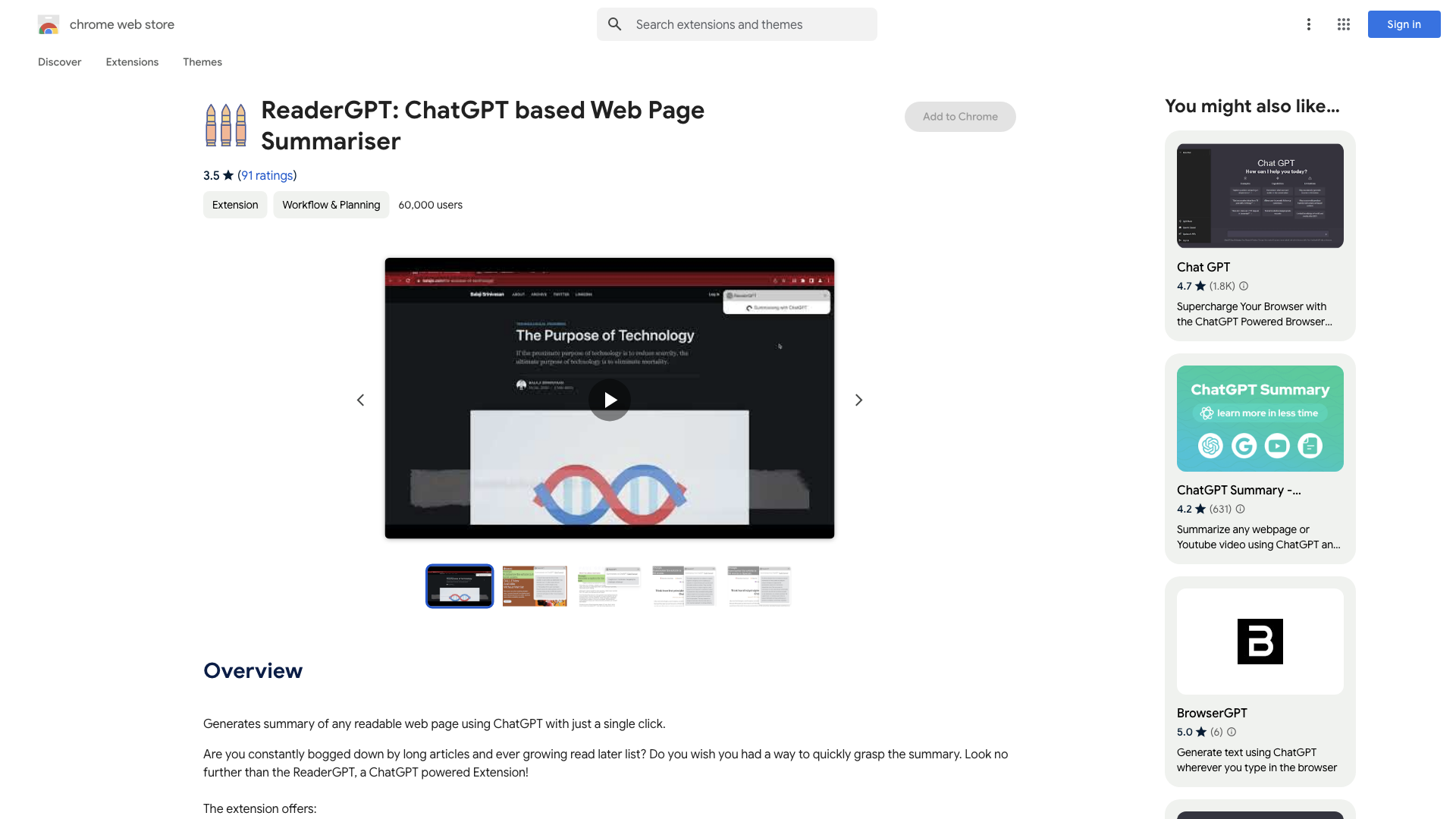 ReaderGPT: ChatGPT based Web Page Summariser - Chrome Web Store ReaderGPT: ChatGPT based Web Page Summariser - Chrome Web Store