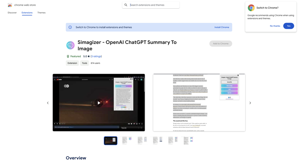 Simagizer - OpenAI ChatGPT Summary To Image - Chrome Web Store site's screenshot