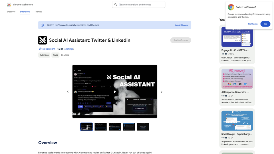 Social AI Assistant: Twitter & Linkedin - Chrome Web Store site's screenshot