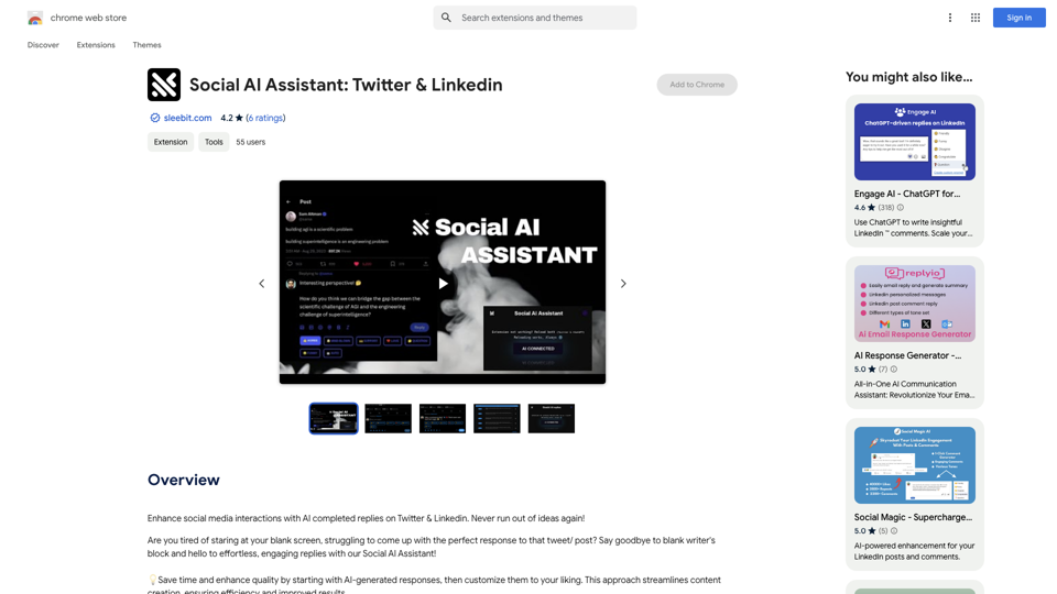 Social AI Assistant: Twitter & Linkedin - Chrome Web Store site's screenshot