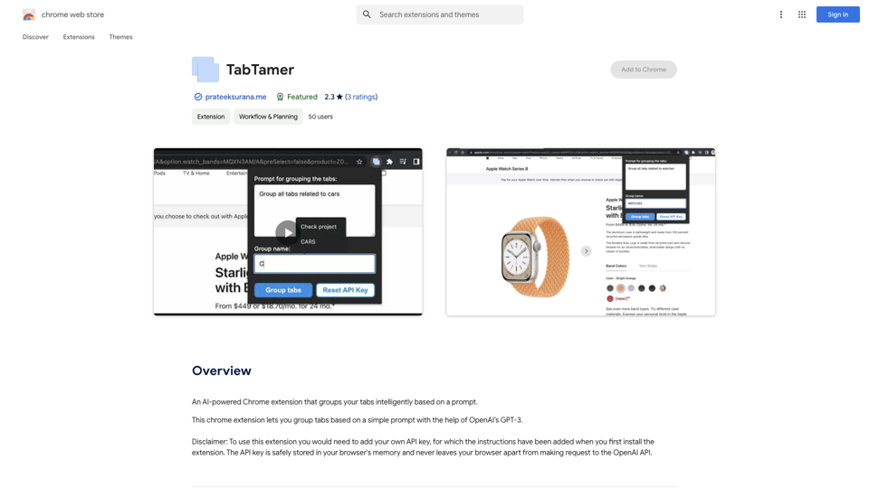 TabTamer - Chrome Web Store site's screenshot