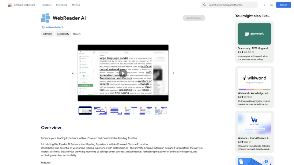 WebReader AI - Chrome Web Store site's screenshot