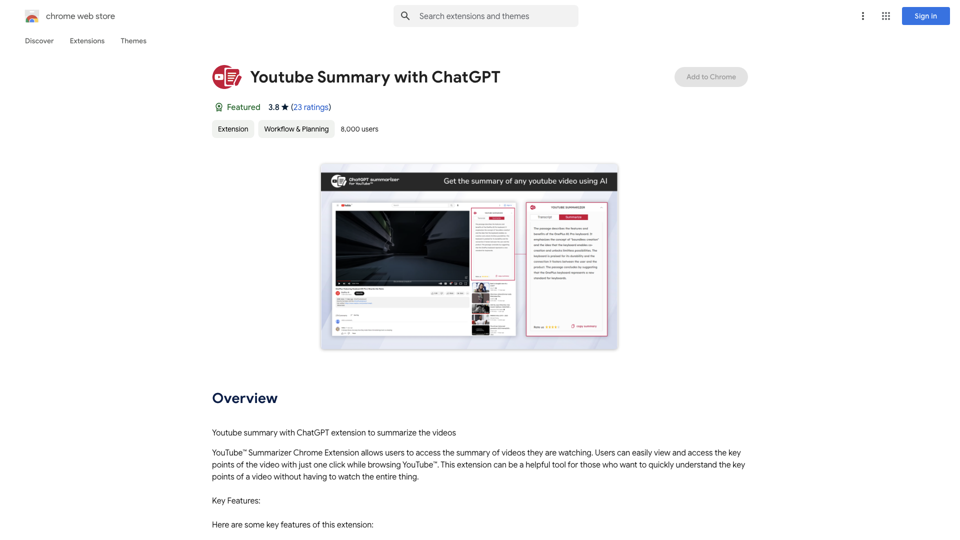Youtube Summary with ChatGPT - Chrome Web Store site's screenshot