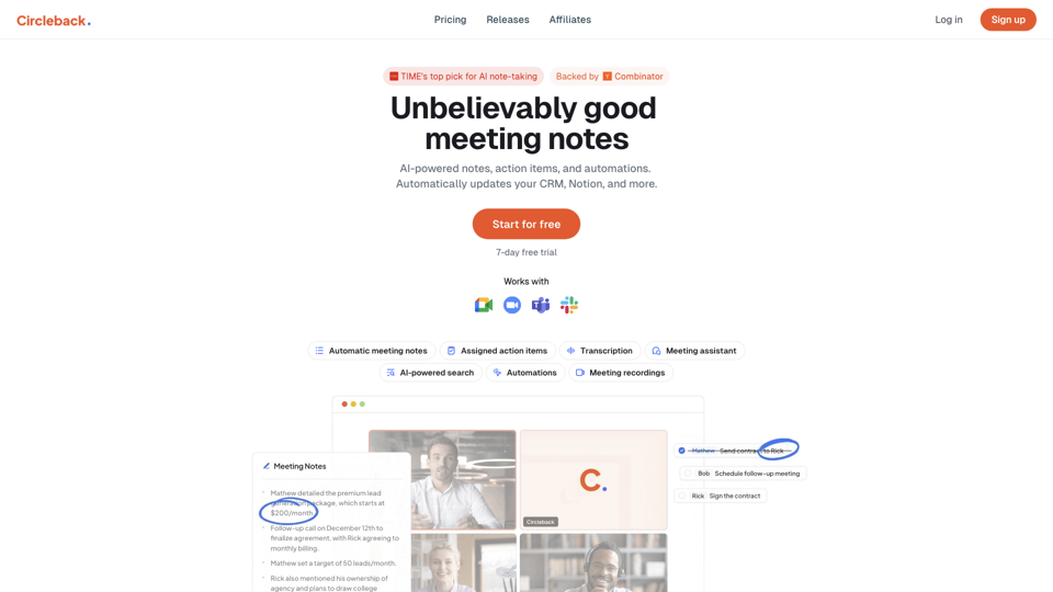Circleback site's screenshot