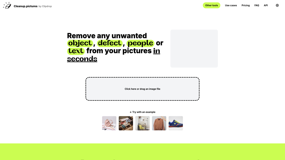 Cleanup.pictures - Remove objects, people, text and defects from any picture for free site's screenshot