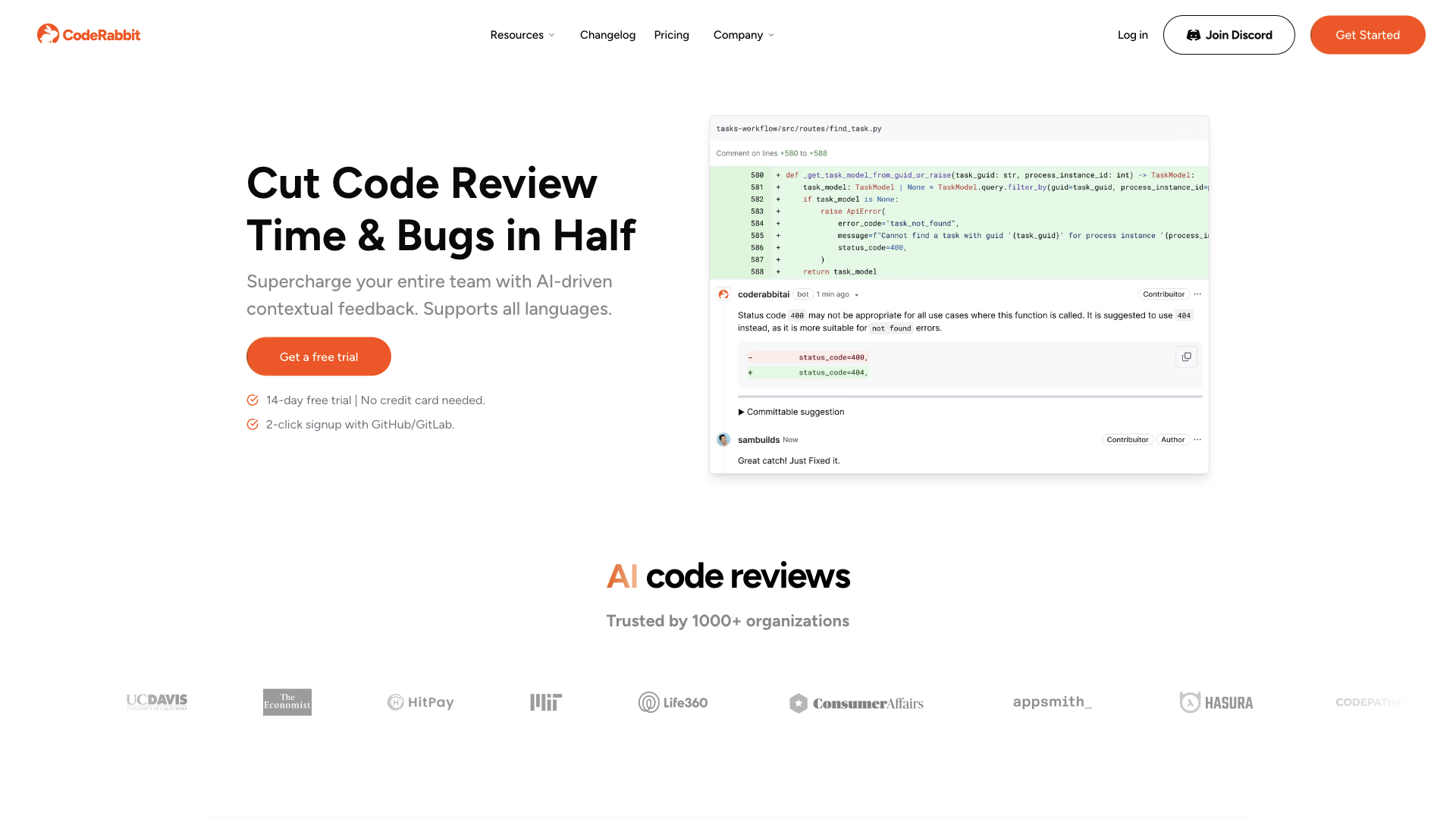 AI Code Reviews | CodeRabbit | Try for Free