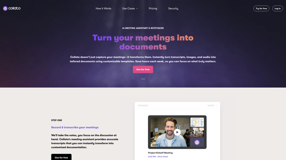 AI Notetaker & Document Generator | Collato site's screenshot