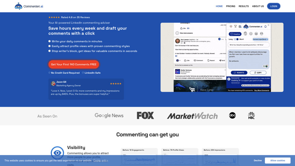 Commenter.ai site's screenshot