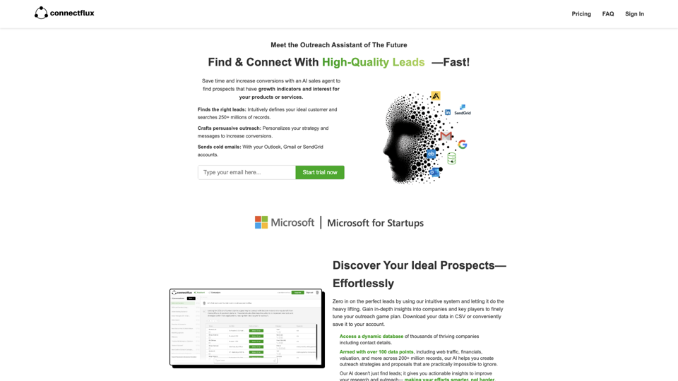 ConnectFlux - AI Outreach and Lead Generation Assistant site's screenshot