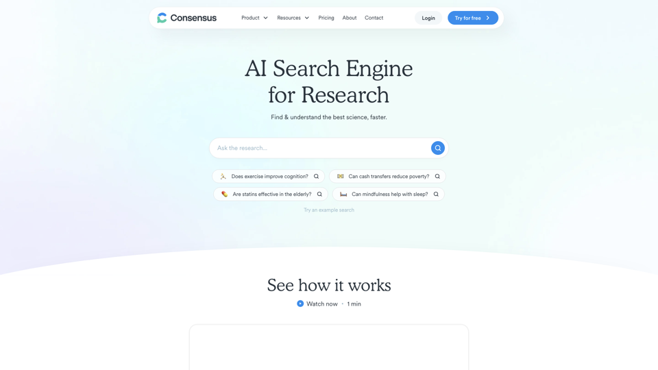 Consensus: AI-powered Academic Search Engine site's screenshot