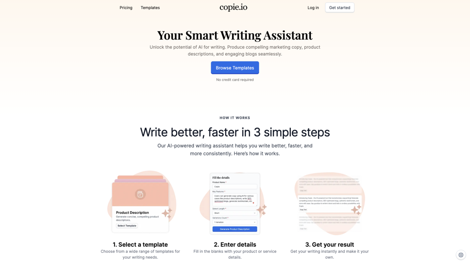 Copie: Your Smart Writing Assistant site's screenshot