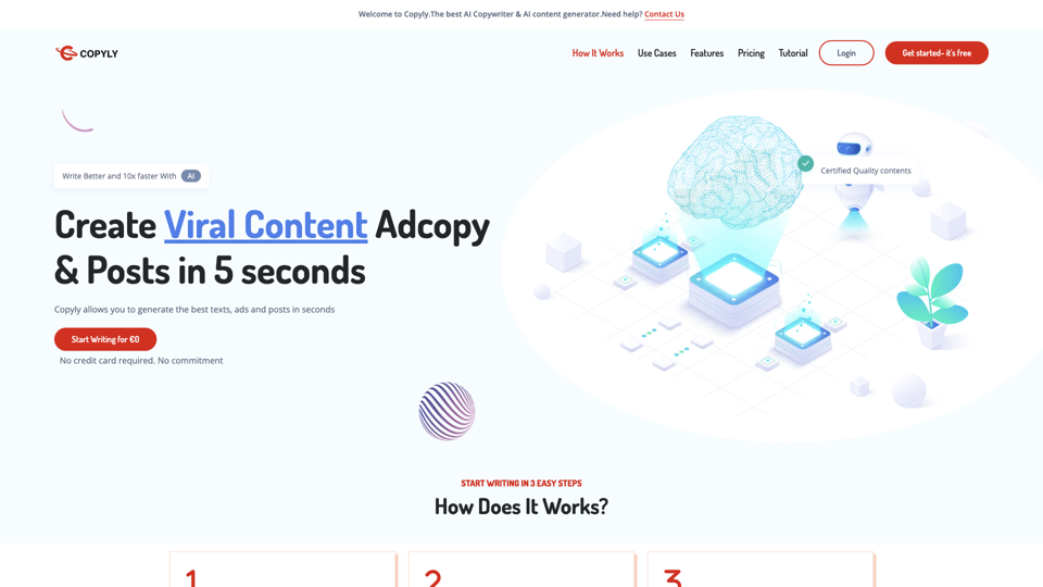 Copyly – The best AI Copywriter & AI Content generator site's screenshot