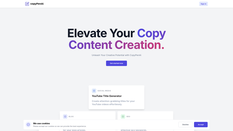 copyPenAi - Elevate Your Copy Content Creation site's screenshot