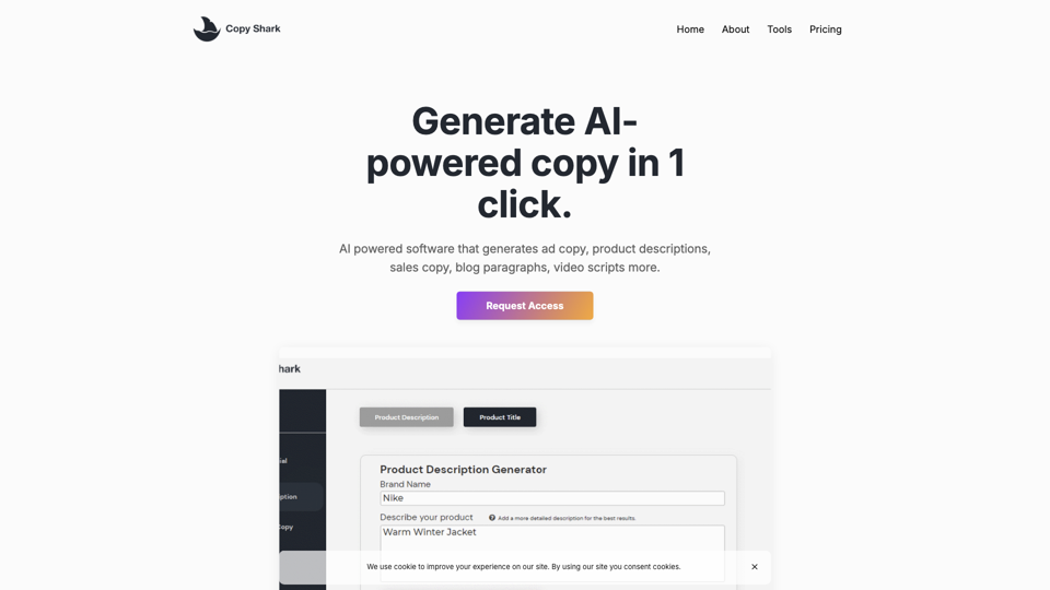 Copy Shark | AI Powered Copywriting site's screenshot