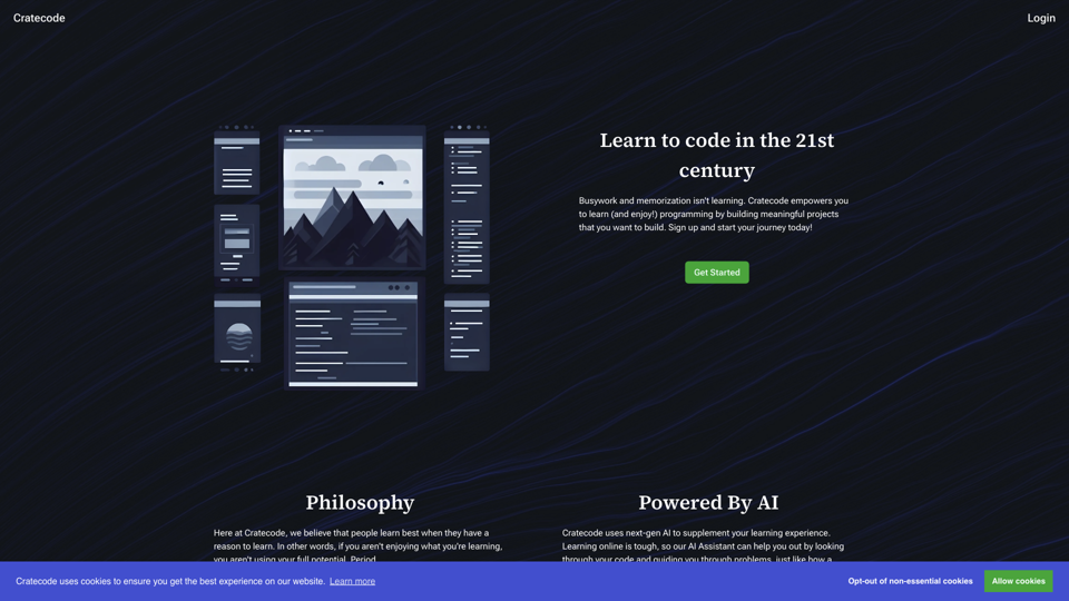 Learn to Code for Free | Cratecode site's screenshot