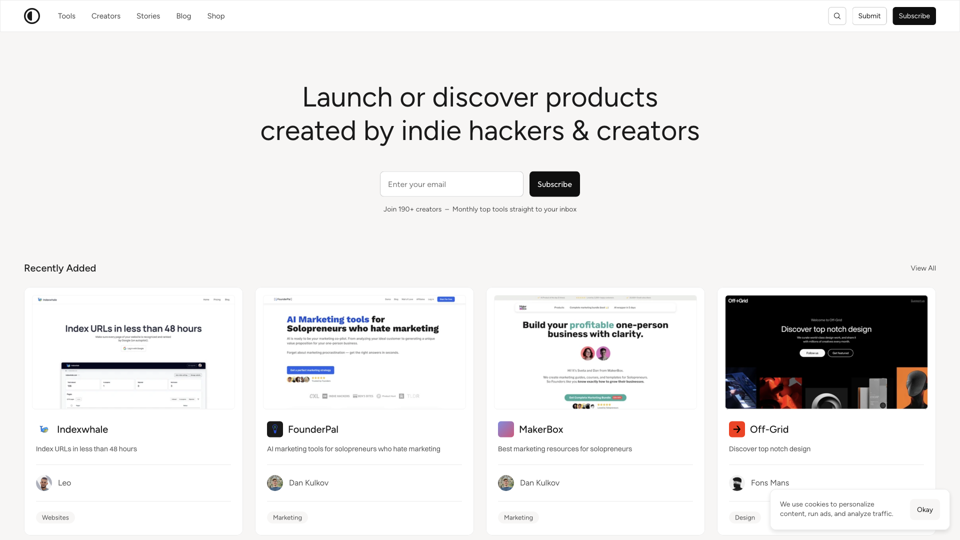 Creator Supply - Launch your product or discover tools made by creators & indie makers site's screenshot