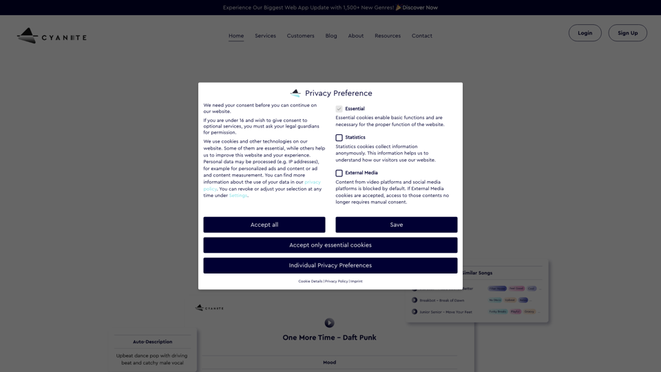 Cyanite.ai – AI For Music Tagging and Similarity Search site's screenshot