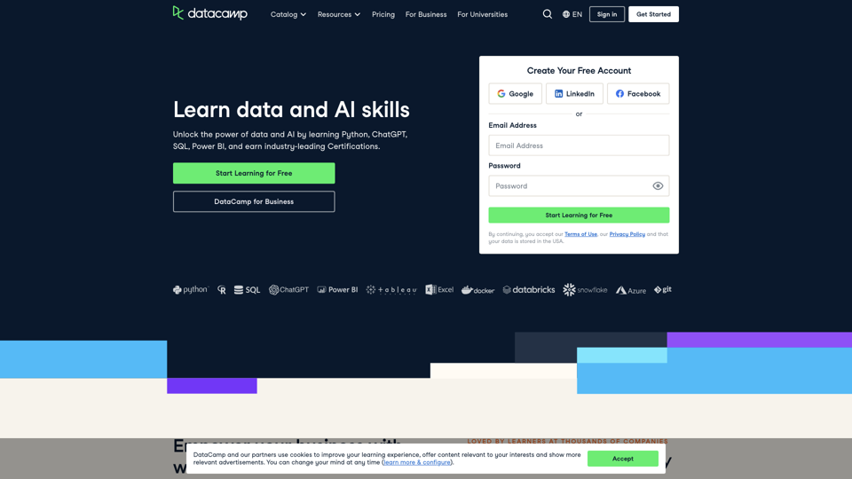 Learn Data Science and AI Online | DataCamp site's screenshot