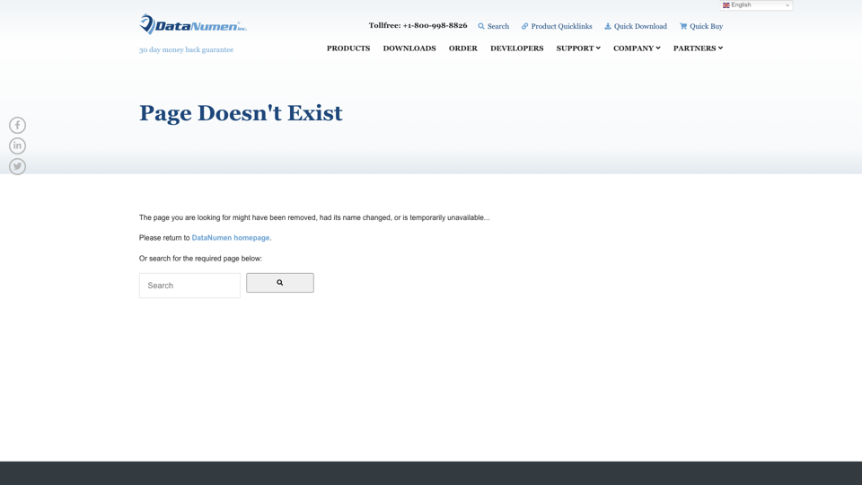 Page not found | DataNumen site's screenshot