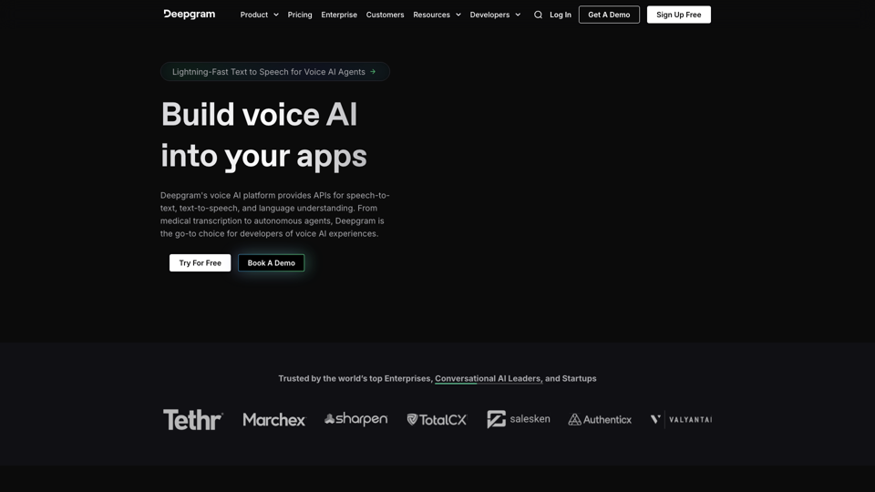 Deepgram Voice AI: Text to Speech + Speech to Text APIs | Deepgram site's screenshot