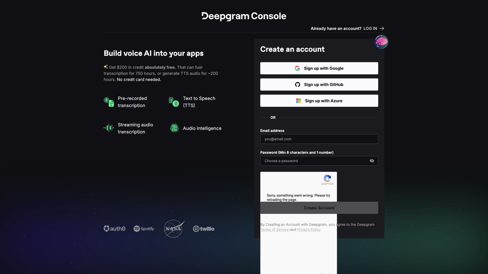 Create an account site's screenshot