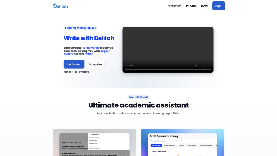 Delilah - Supercharge Your Writing site's screenshot