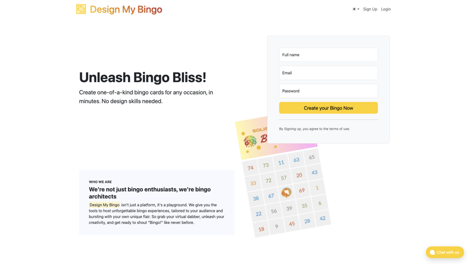 Design My Bingo - Custom Bingo Card Designer and Generator site's screenshot