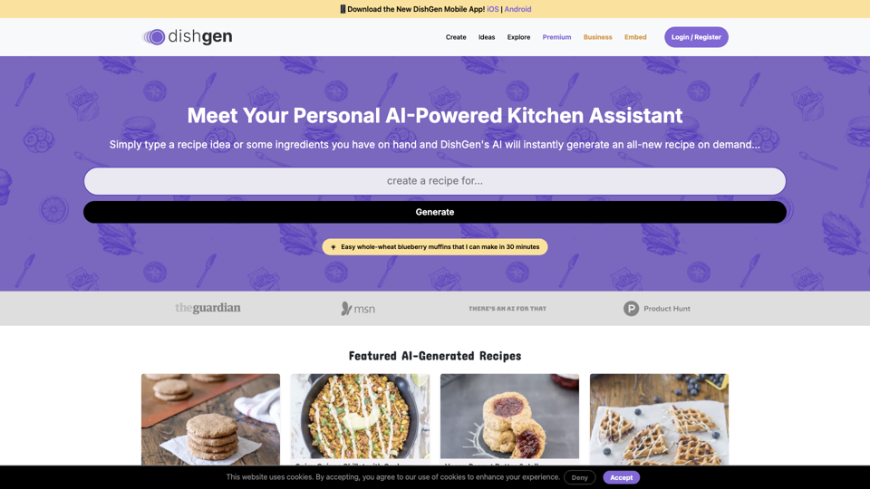 DishGen | AI Recipes | AI Recipe Generator site's screenshot
