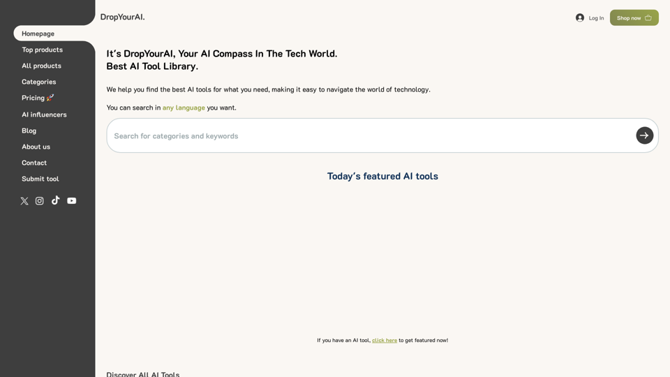 Best AI Tool Library | DropYourAI site's screenshot
