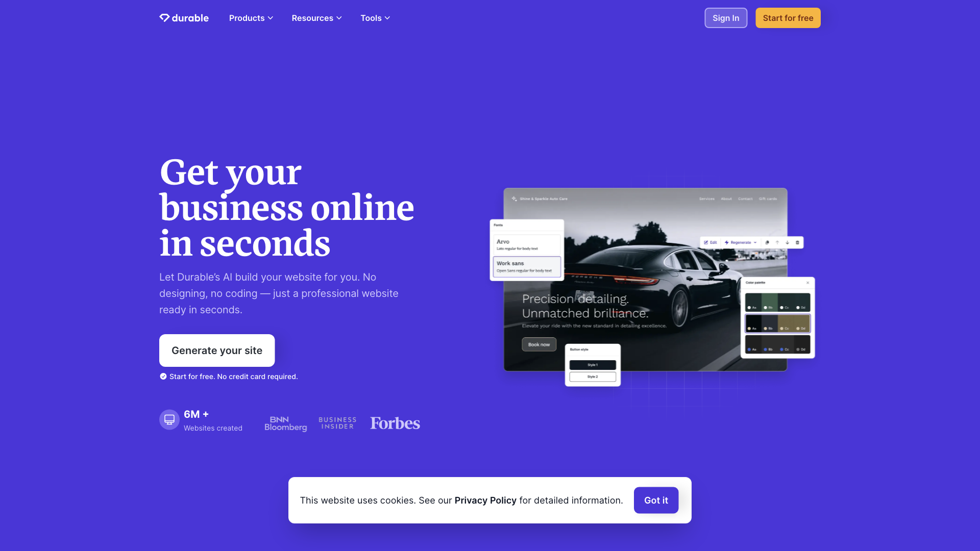 Durable AI Website Builder and Small Business Software