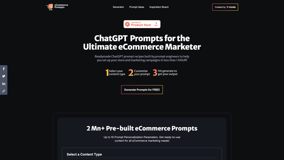 eCommerce ChatGPT Prompts site's screenshot