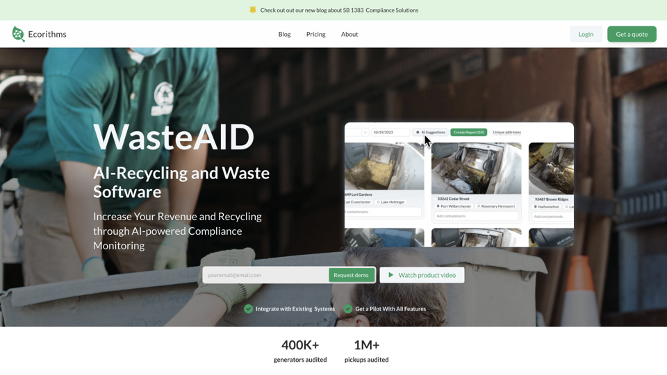 WasteAID by Ecorithms | AI-Powered Waste Management Software | Automatic Route Auditing Software site's screenshot