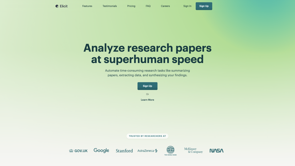 Elicit: The AI Research Assistant site's screenshot