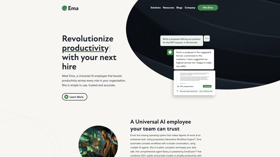 Ema - Universal AI Employee, Agentic AI Tool for Enterprise site's screenshot